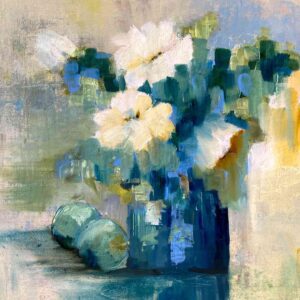 Cream Roses and Blue Vase