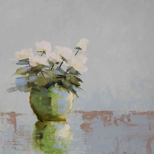 White Roses in Green Vase